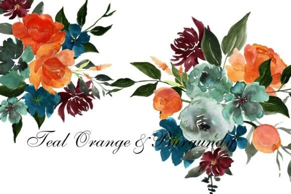 Download Watercolor Teal Burgundy Wedding Florals - Wedding Collection
