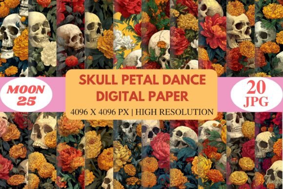 Download Skull Petal Dance Digital Paper - Petal Collection